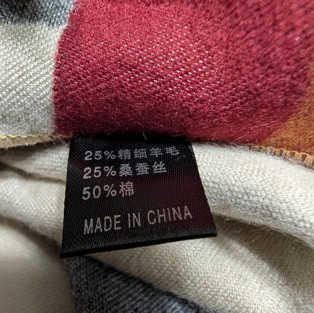 Colorful Block Pattern Mulberry Silk And Fine Wool‎ Scarf